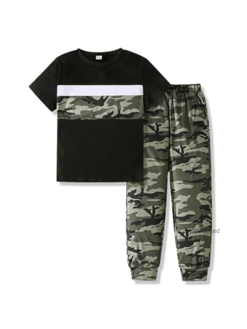 Boys 2 Piece Outfit Short Sleeve T-Shirt & Camo Pants Cotton Blend Summer Set